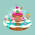 Flying sweet island with cute cupcake house