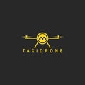 Flying taxi done logo mockup, minimal style innovation air city transport technology quadrocopter concept yellow simple sticker Royalty Free Stock Photo