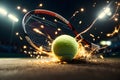 A flying tennis ball full of energy and power AI Generated image