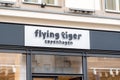 Flying Tiger Copenhagen brand store building front signage logo, sign up close, detail, shop name closeup, nobody, no people