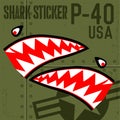 Flying Tiger Shark Mouth P-40 Sticker Vinyl on green background Vector illustrator