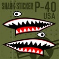 Flying Tiger Shark Mouth Sticker Vinyl on green background Vector illustrator