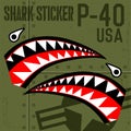 Flying Tiger Warhawk Shark Mouth Sticker Vinyl on green  background Vector illustrator Royalty Free Stock Photo