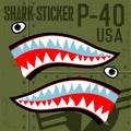 Flying Tiger Warhawk USA Shark Mouth Sticker Vinyl on green Vector illustrator