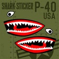 Flying Tigers Warhawk USA Shark Mouth Red Sticker Vinyl on green Vector illustrator