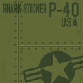 Flying Tigers Warhawk USA Shark Mouth Red Sticker Vinyl on green Vector illustrator