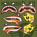 Flying Tigers Warhawk USA Shark Mouth Red Sticker Vinyl on green Vector illustrator