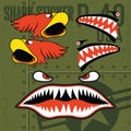 Flying Tigers Warhawk USA Shark Mouth Red Sticker Vinyl on green Vector illustrator