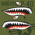 Flying Tigers Warhawk USA Shark Mouth Red Sticker Vinyl on green Vector illustrator