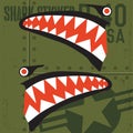 Flying Tigers Warhawk USA Shark Mouth Red Sticker Vinyl on green Vector illustrator