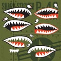 Flying Tigers Warhawk USA Shark Mouth Red Sticker Vinyl on green Vector illustrator