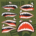 Flying Tigers Warhawk USA Shark Mouth Red Sticker Vinyl on green Vector illustrator Royalty Free Stock Photo