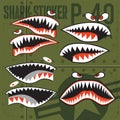 Flying Tigers Warhawk USA Shark Mouth Red Sticker Vinyl on green Vector illustrator