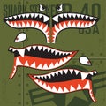 Flying Tigers Warhawk USA Shark Mouth Red Sticker Vinyl on green Vector illustrator