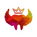 Flying tooth logo with king crown vector illustration