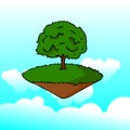 Flying tree vector.Tree in the sky illustration.Eco friendly concept