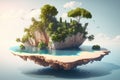 Flying tropical island with jungle and sea. Generative ai