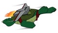 Flying Turtle Using Jetpack Color Illustration