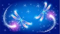 Flying dragonfly with sparkle and blazing trail