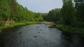 Flying up from the fast forest river in Karelia, Russia