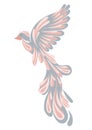 Flying vector stylized bird in pastel colors isolated from background. A gentle symbol of freedom. Design element