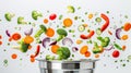 Flying vegetables on a white background. Creative concept. Royalty Free Stock Photo