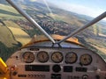 Flying vintage aicraft - pilot view Royalty Free Stock Photo