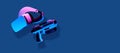 Flying vr headset and blaster controller. Royalty Free Stock Photo