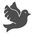 Flying wedding dove solid icon, domestic animals concept, Flying bird sign on white background, pigeon bird icon in