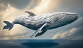 flying whale go to the moon. Cryptocurrency whale holder and buyer with soaring stock trading prices