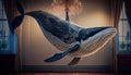 flying whale go to the moon. Cryptocurrency whale holder and buyer with soaring stock trading prices