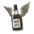 Flying whiskey bottle with wings sketch vector Royalty Free Stock Photo