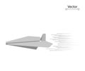 Flying white creative origami paper plane with speed line. Vector conceptual illustration, Travel, Leisure, Business.