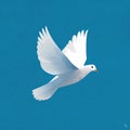 Flying white dove on blue background as symbol of peace Royalty Free Stock Photo