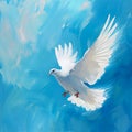 Flying white dove of peace in a painted style.