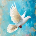 Flying white dove of peace in a painted style.