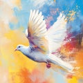 Flying white dove of peace in a painted style.