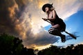 Flying witch on broomstick Royalty Free Stock Photo