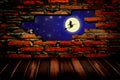 Flying witch at night through the hole in the bric Royalty Free Stock Photo