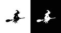 Flying Witch Silhouette on Broomstick - Halloween Icon Set Royalty Free Stock Photo