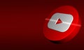 Flying YouTube Button3D Rendering in Red background. Three-dimensional You Tube Flashed logo Style with Copy space.