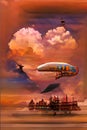 Flying Zeppelins - colorful digitally painted artwork Royalty Free Stock Photo