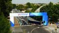 Flyover with logos, during the preparation of the route for the E-prix 2023, the Formula-E race