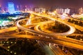 Flyover in modern city at night