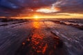 Flysch rocks in barrika beach at sunset Royalty Free Stock Photo