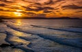 Flysch rocks in Barrika beach at the sunset, Basque Country Royalty Free Stock Photo