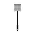Flyswatter. Fly swatter for swat of mosquito. Icon of killer of insect. Design of black flyswatter. Plastic tool isolated on white