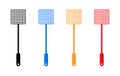 Flyswatter. Fly swatter for swat of mosquito. Icon of killer of insect. Design of flyswatter with different colors: black, red,