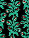 Flytrap monster plant pattern seamless. Flower predator Carnivorous plant background . Angry Flowers with Teeth ornament