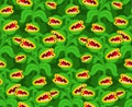 Flytrap monster plant pattern seamless. Flower predator Carnivorous plant background . Angry Flowers with Teeth ornament